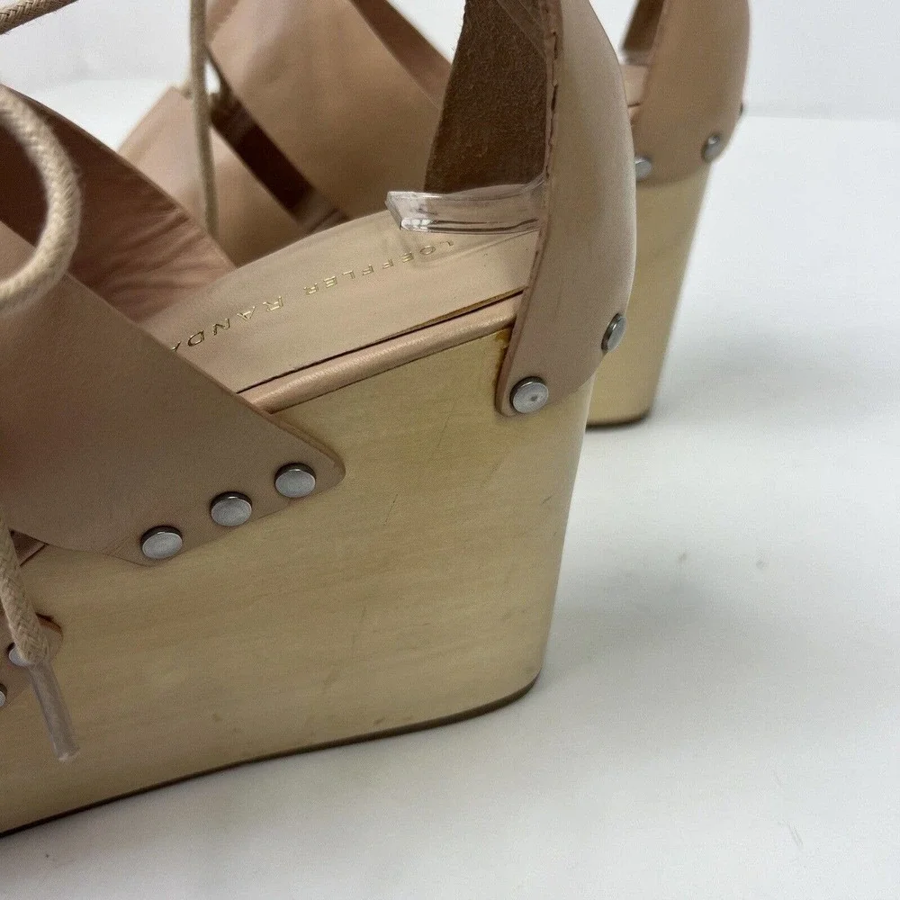 Loeffler Randall Ines Nude Lace Up Platform Wood Heel Sandals 9 Gladiator